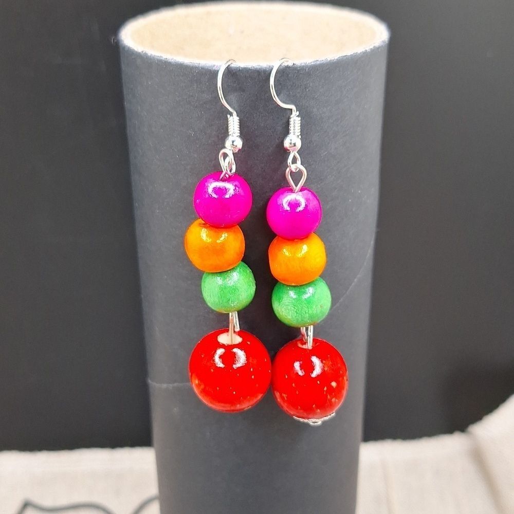 Candy Color wood beaded earrings drop statement earrings bright jewelry